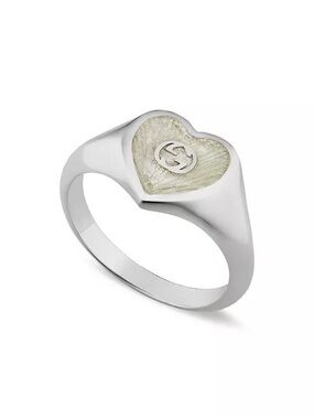 Gucci Silver Ring with Pale Gold Heart Motif